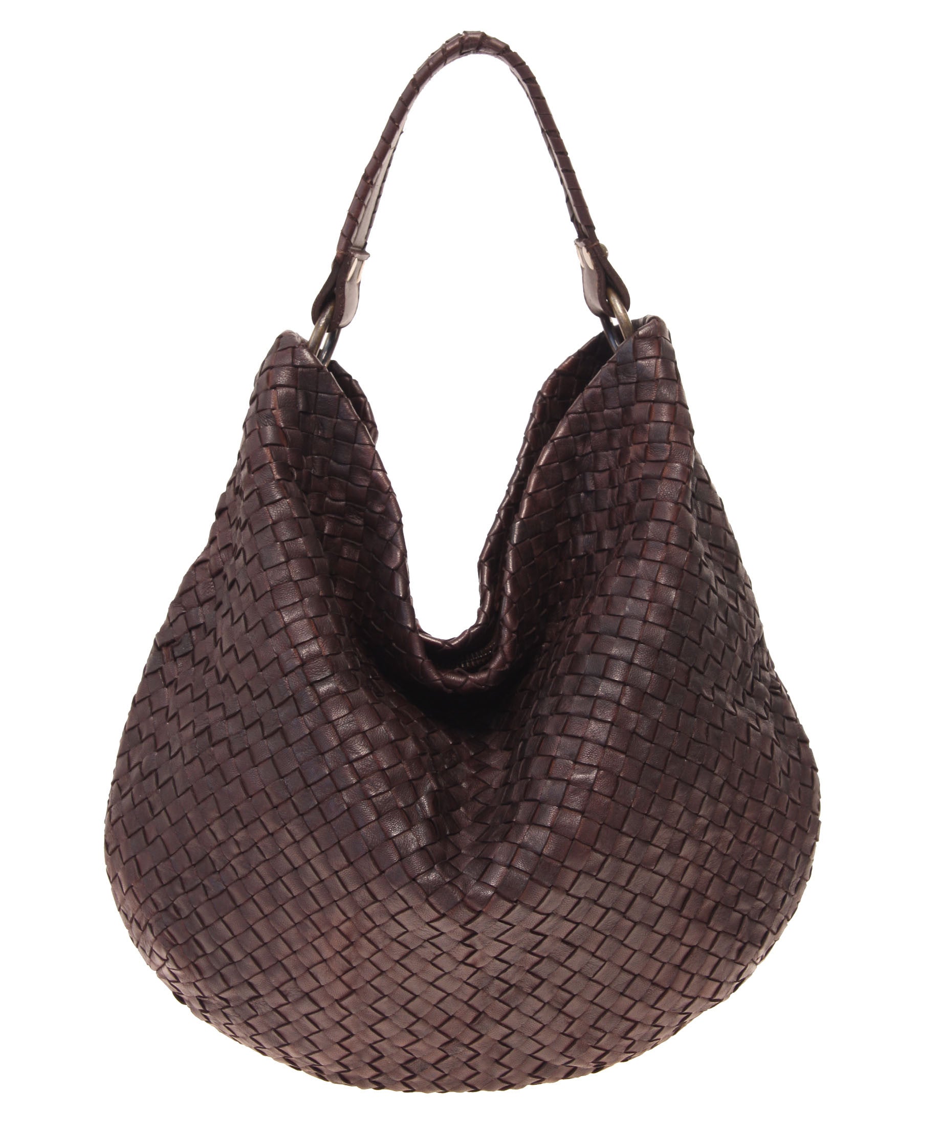 Rounded Woven Leather Hobo with Whipstitch Handle (9098841355)